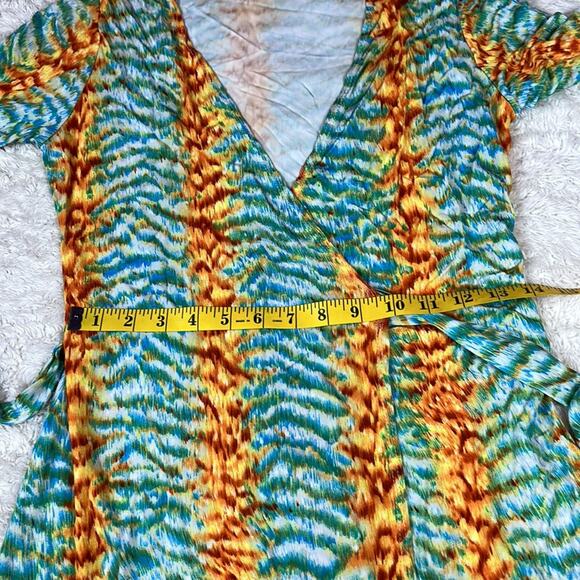 Ducci vibrand yellow, blue, and green patterned wrap dress, size small - Picture 5 of 7